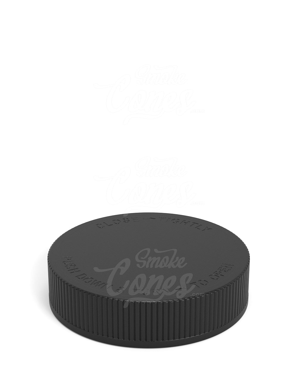 63mm Ribbed Push and Turn Flat Plastic CR Caps - Matte Black - 12/Box