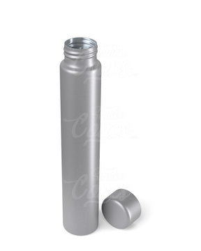 116mm Silver Child Resistant Opaque Push Down and Turn Screw On Metal Pre-Roll Tubes w/ Cap 100/Box