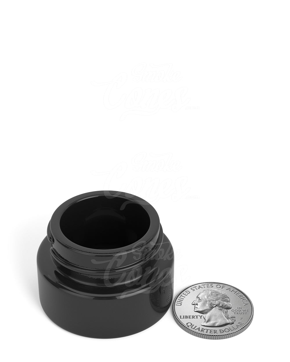 32mm Push and Turn Child Resistant Glossy Glass Concentrate Containers w/ Foam Liner Cap - Black - 320/Box