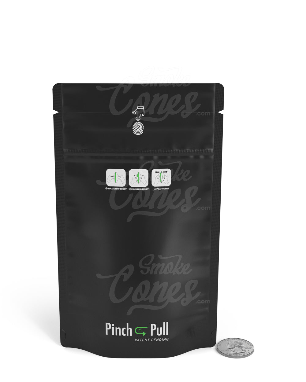 Matte-Black 4" x 7" Pinch N Pull Mylar Child Resistant & Tamper Evident Vista Bags (7 grams) 250/Box