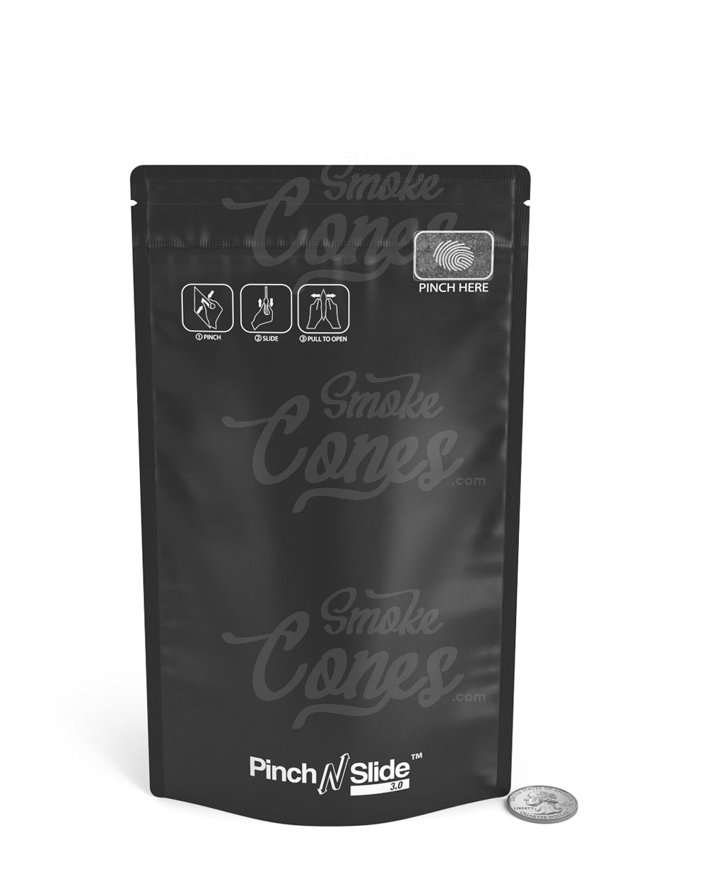 Matte - Black 5" x 8.5" Pinch N Slide 3.0 Mylar Child Resistant & Tamper Evident Bottom Loading Bags (14 grams) 250/Box - 2