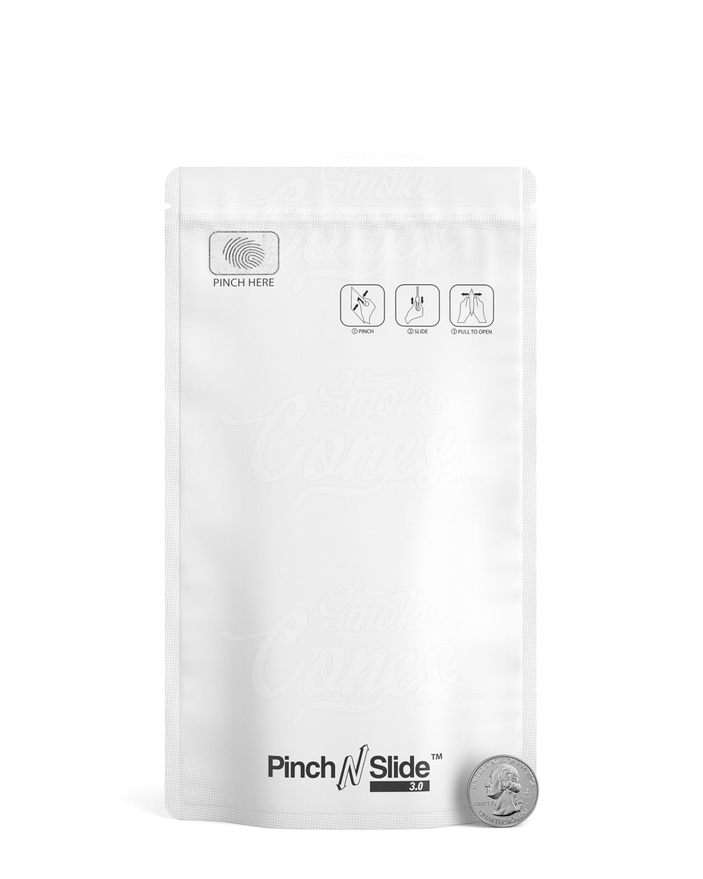 Matte-White 5" x 8.8" Mylar Pinch N Slide 3.0 Child Resistant & Tamper Evident Bags (14 grams) 250/Box