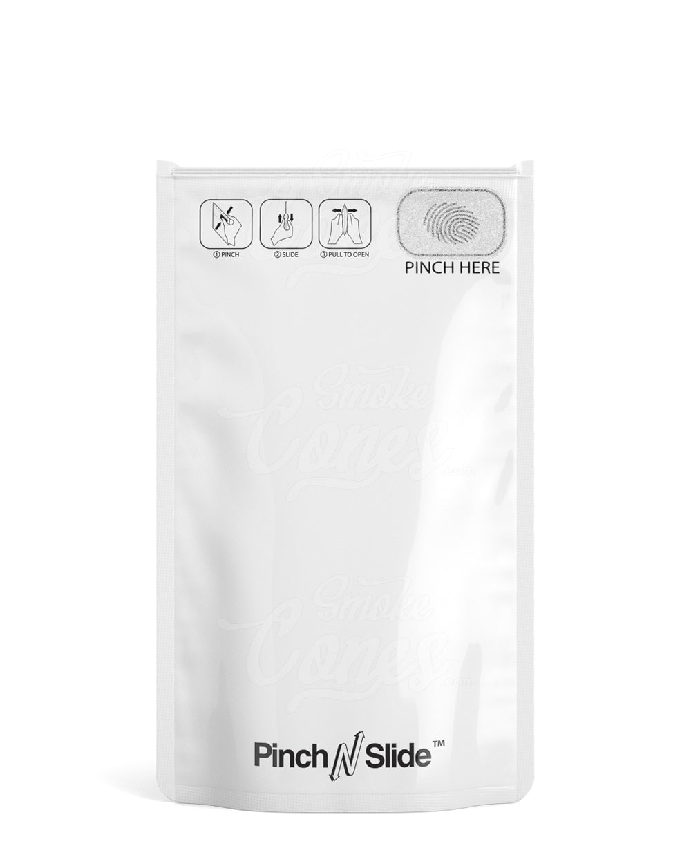 Matte-White 5" x 8.5" Mylar Pinch N Slide 3.0 Child Resistant & Tamper Evident Bags (14 grams) 250/Box