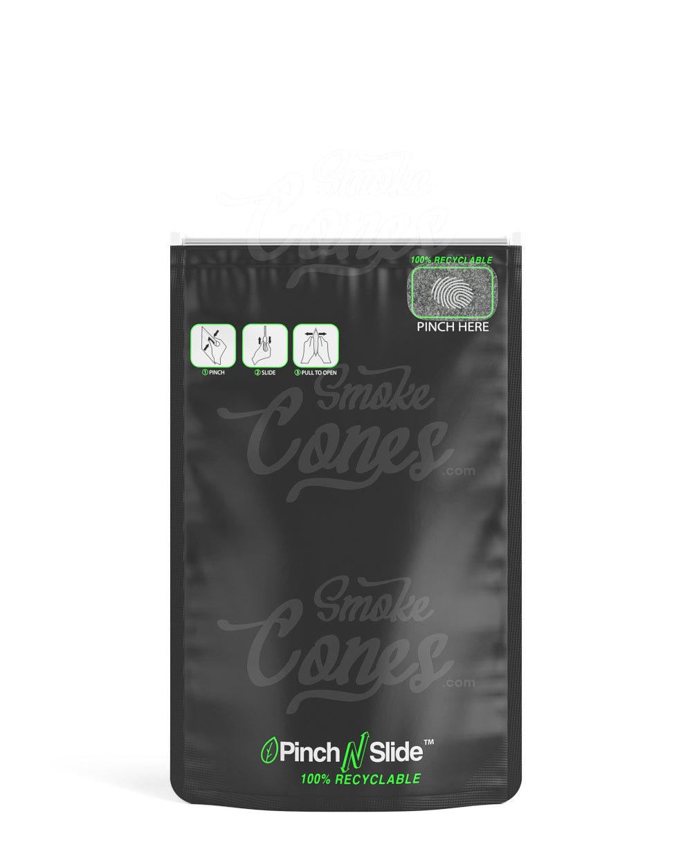 Matte - Black 4" x 6.5" Pinch N Slide Mylar Child Resistant ASTM Recyclable Bags (7 grams) 250/Box - 2