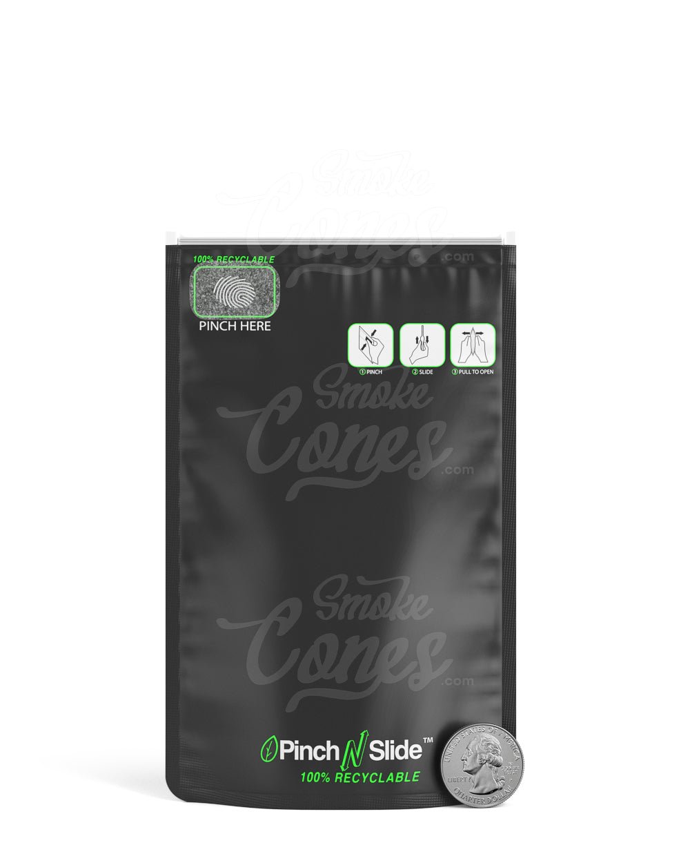 Matte - Black 4" x 6.5" Pinch N Slide Mylar Child Resistant ASTM Recyclable Bags (7 grams) 250/Box - 5