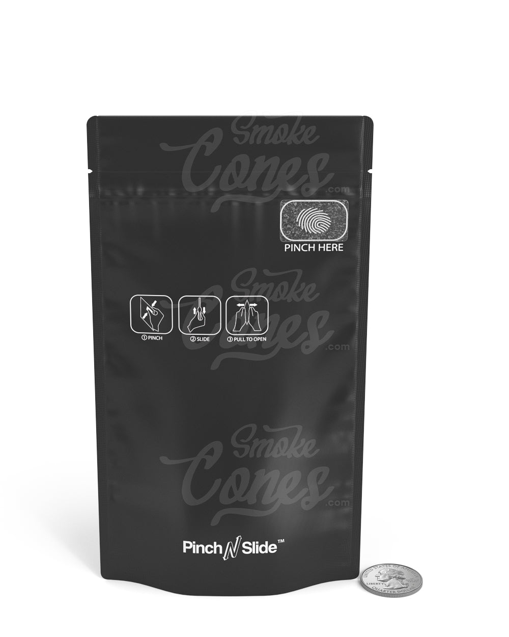 Matte-Black 4" x 7.4" Pinch N Slide 3.0 Mylar Child Resistant & Tamper Evident Bags (7 grams) 250/Box