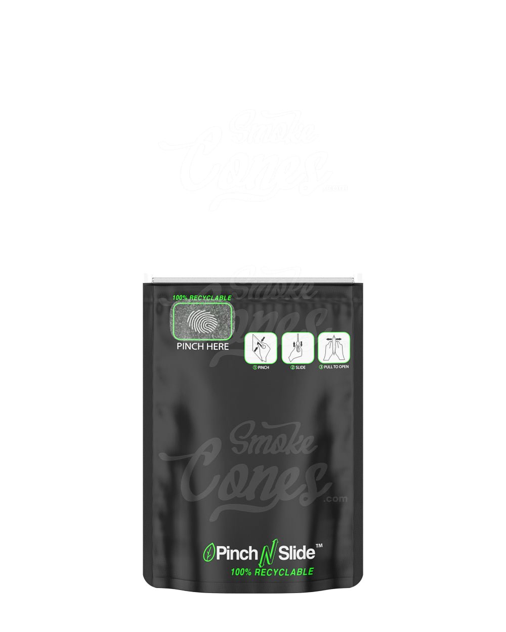 Matte - Black 3" x 5.5" Mylar Child Resistant ASTM Recyclable Bags (3.5 grams) 1000/Box - 2