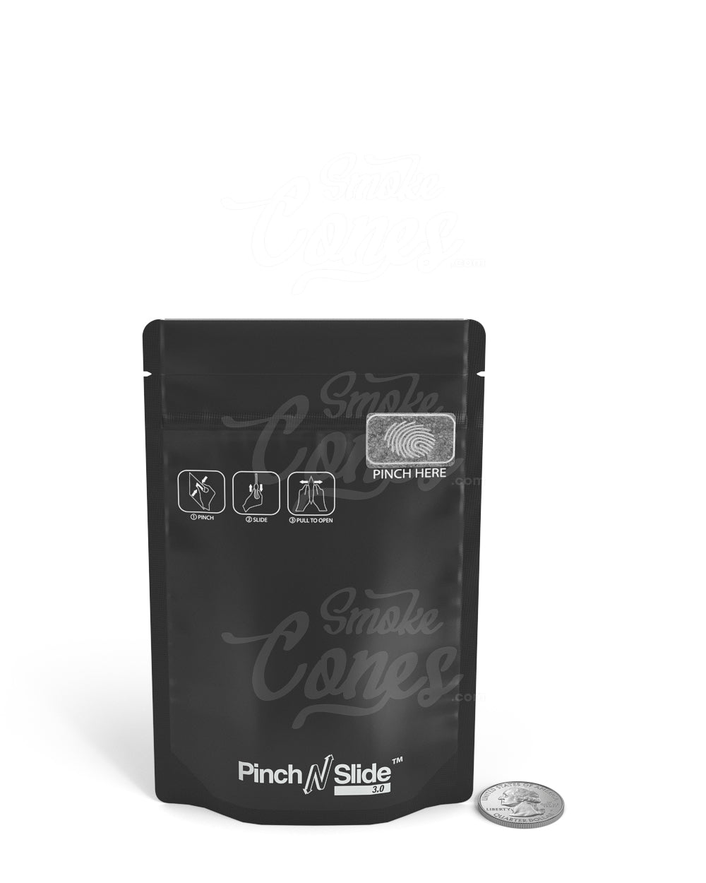 Matte - Black 3.6" x 5.7" Pinch N Slide 3.0 Mylar Child Resistant & Tamper Evident PCR Bags (3.5 grams) 250/Box - 6