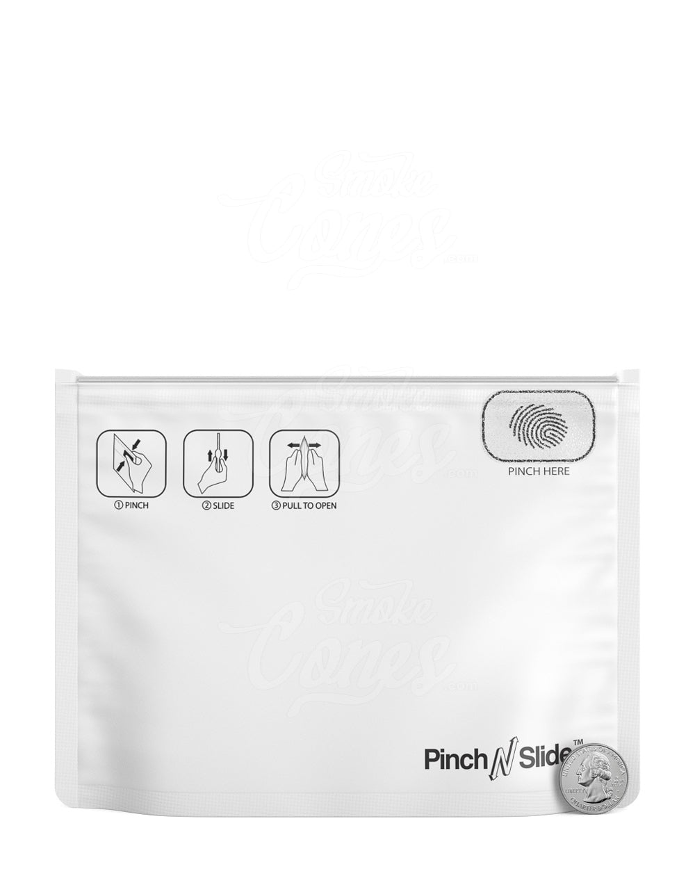 Matte-White 8" x 6" Mylar Pinch N Slide Child Resistant Exit Bags (28 grams) 250/Box