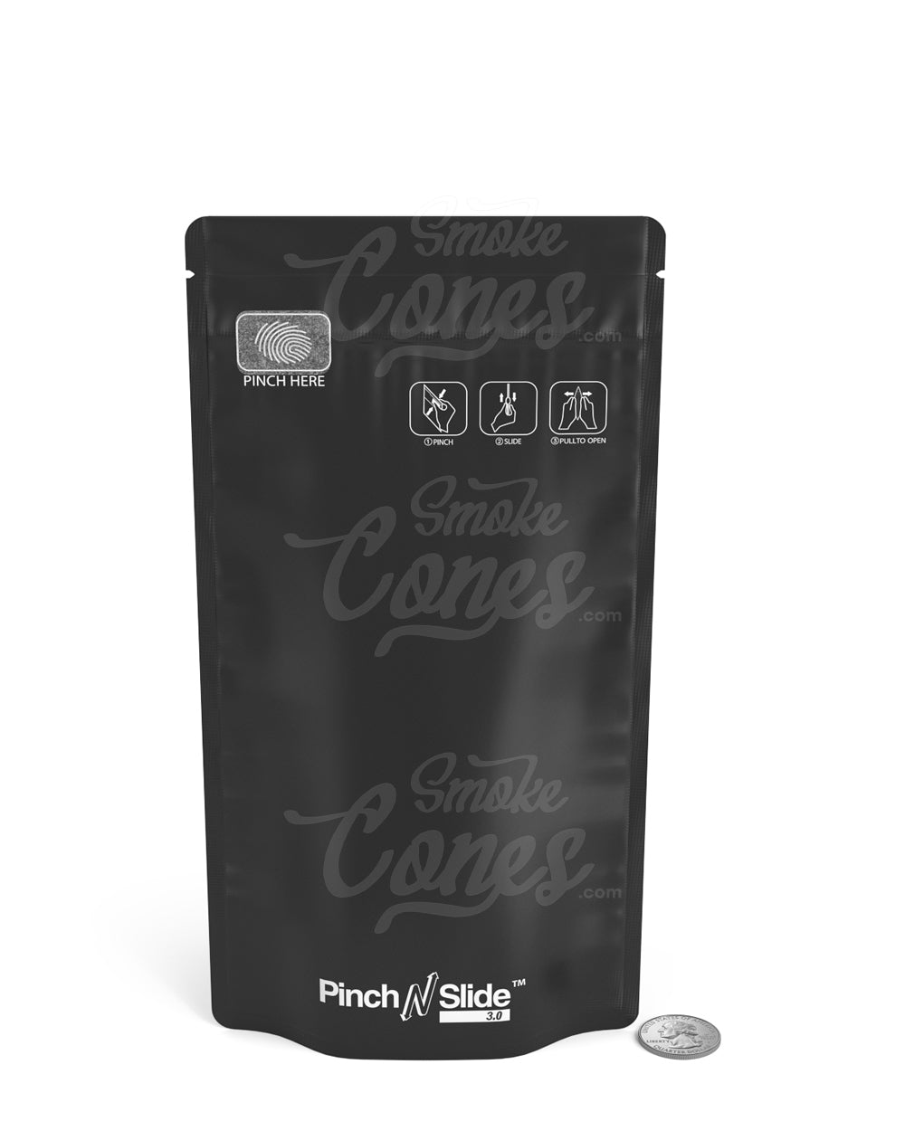 Matte-Black 5" x 8.8" Mylar Pinch N Slide 3.0 Child Resistant & Tamper Evident Vista Bags (14 grams) 250/Box