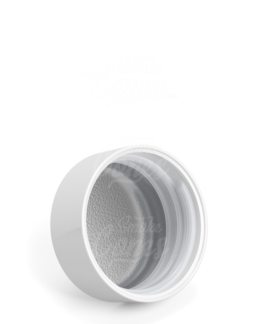 38mm Smooth Push and Turn Child Resistant Plastic Caps w/ Foil Liner - Glossy White - 320/Box