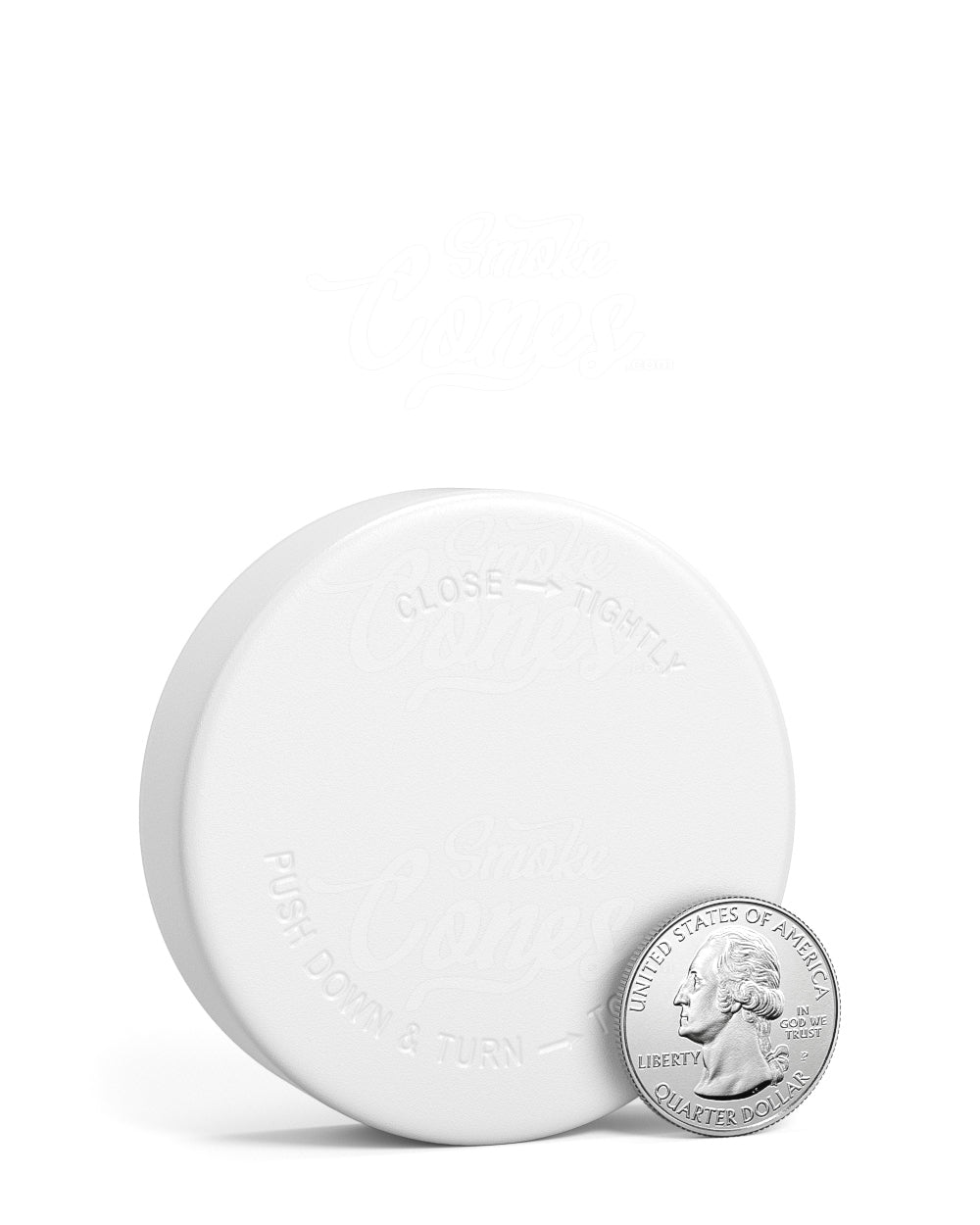 Child Resistant | Smooth Push Down & Turn Plastic Caps w/ Foam Liner | 57mm - Semi Gloss White - 72 Count