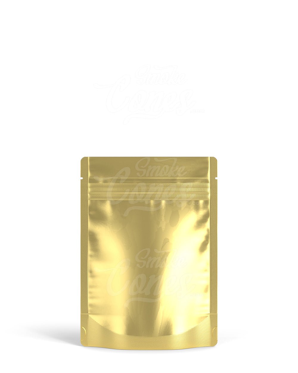 Matte - Gold 3.6" x 5" Mylar Tamper Evident Tear Notch Bags (3.5 grams) 1000/Box - 1