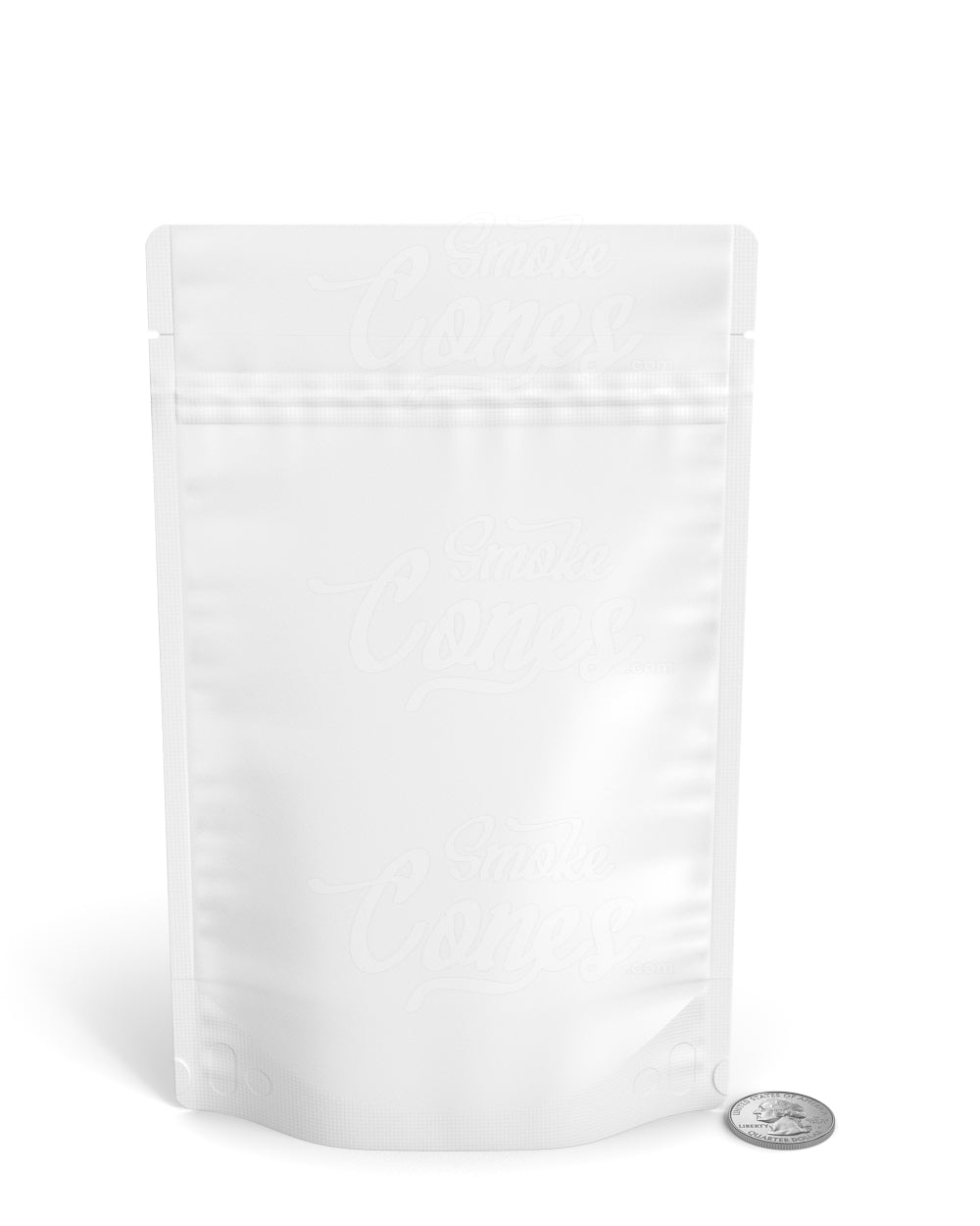 Matte-White 5" x 8.1" Mylar Vista Tamper Evident Tear Notch Bags (14 grams) 1000/Box