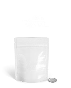 Glossy-White 3.6" x 5" Mylar Tamper Evident Tear Notch Bags (3.5 grams) 1000/Box