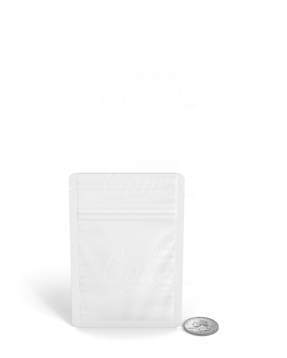 Matte-White 3" x 4.5" Mylar Tamper Evident Tear Notch Bags (1 grams) 1000/Box