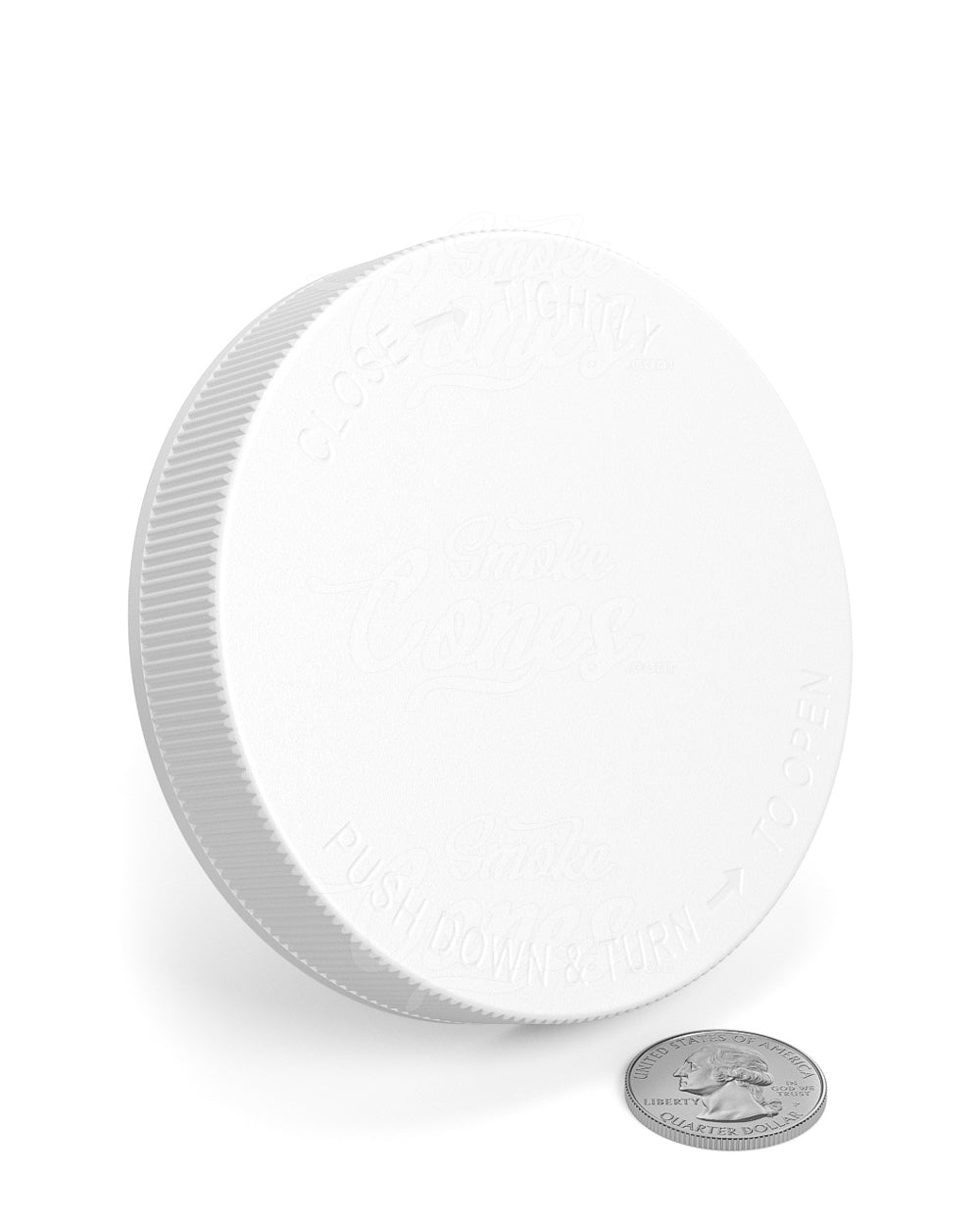 89mm Ribbed Push and Turn Child Resistant Plastic Caps - Matte White - 205/Box