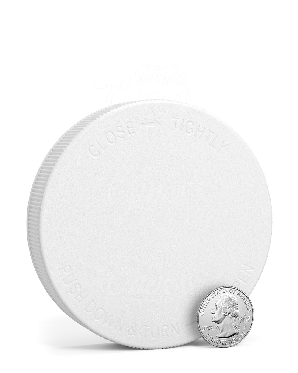 89mm Ribbed Push and Turn Child Resistant Plastic Caps - Matte White - 205/Box