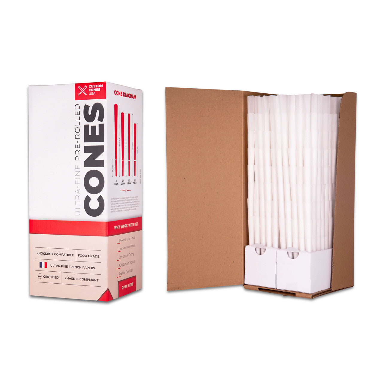 Custom Cones King Size 109mm Pre Rolled Bleached White Paper Cones 800/Box