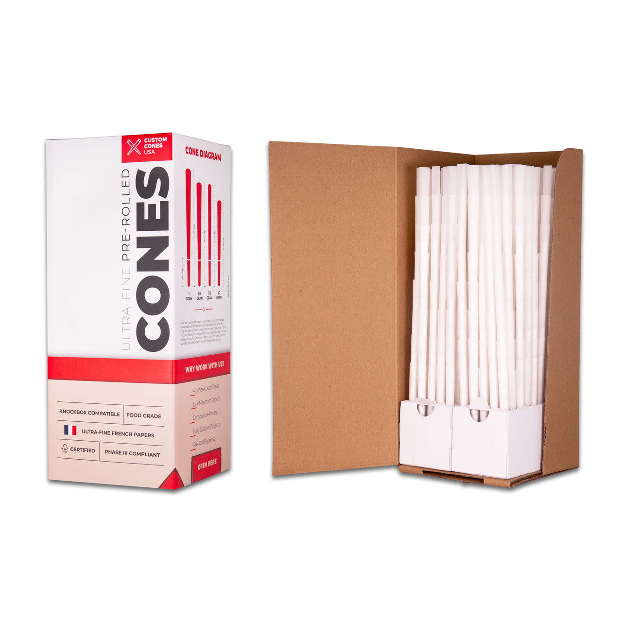 Custom Cones 98 Size 98mm Pre Rolled Bleached White Paper Cones 800/Box