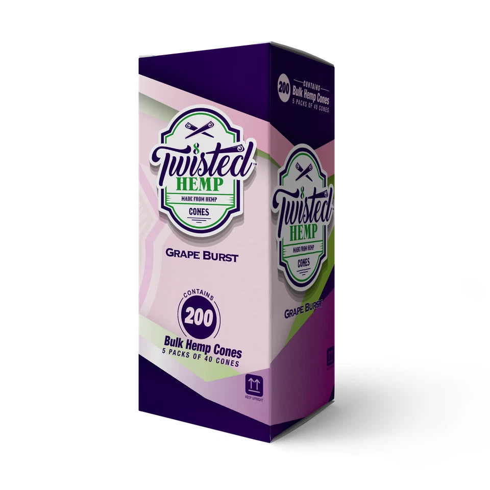 Twisted Hemp 109mm King Sized Pre Rolled Hemp Grape Burst Flavored Cones 200/Box