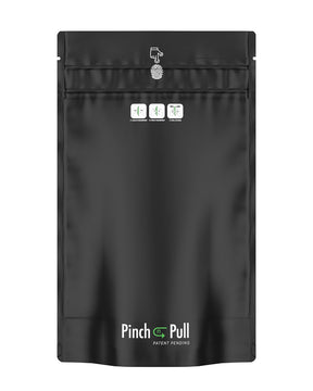 Matte-Black 6" x 9.8" Mylar Pinch N Pull Child Resistant & Tamper Evident PCR Bags (28 gram) 250/Box