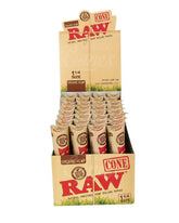 RAW 84mm Organic 1 1/4 Sized Pre Rolled Hemp Paper Cones 192/Box - 1