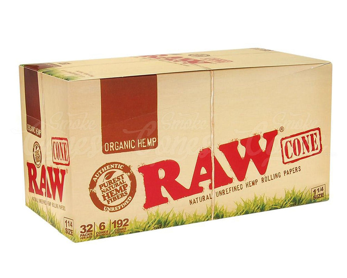 RAW 84mm Organic 1 1/4 Sized Pre Rolled Hemp Paper Cones 192/Box - 2