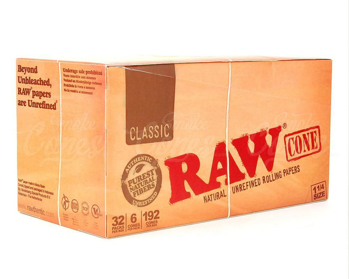RAW 83mm Classic 1 1/4 Sized Pre Rolled Hemp Paper Cones 192/Box - 2