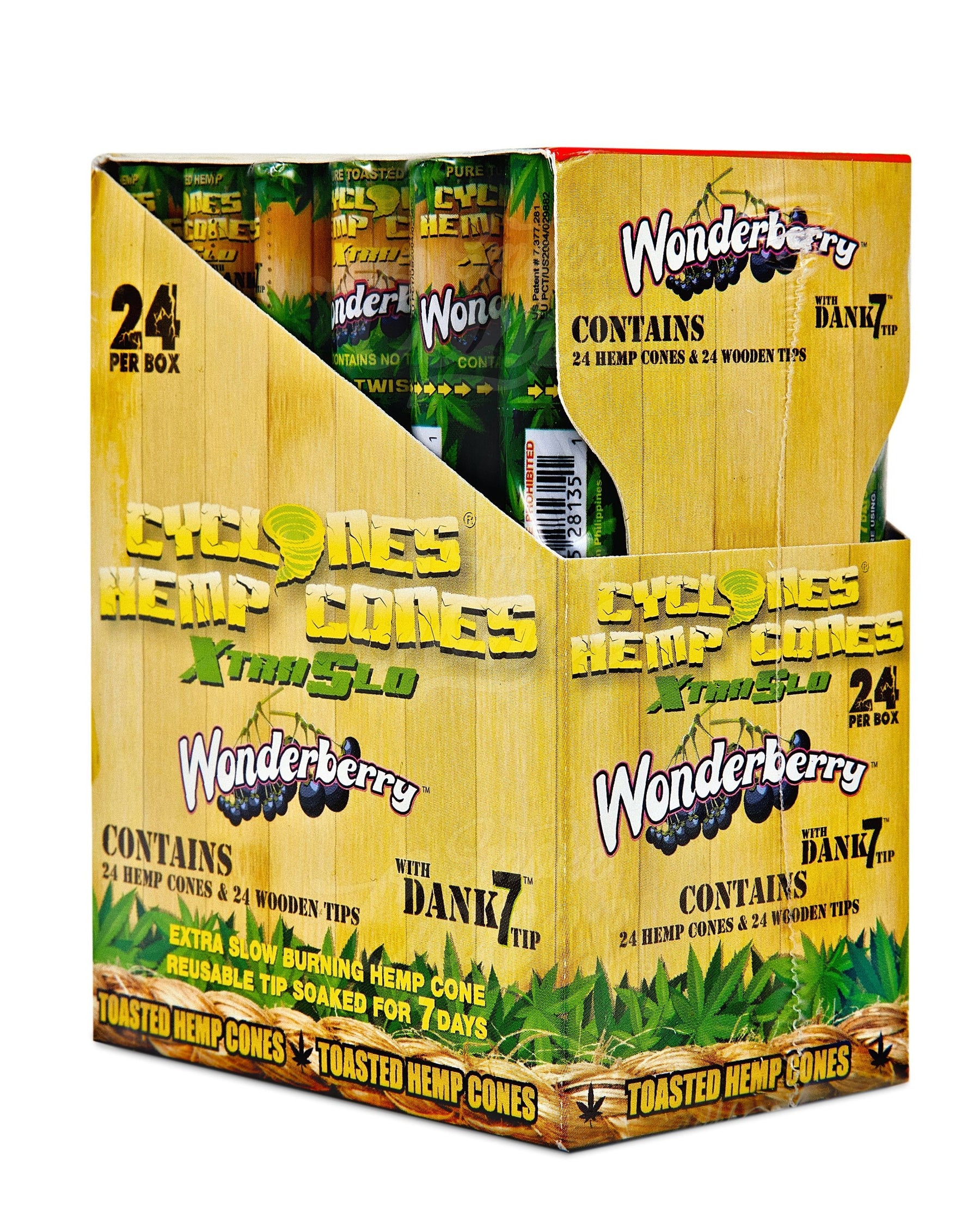 Cyclones 109mm King Sized Pre Rolled Wonderberry Hemp Cones 24/Box - 5