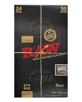 RAW 1 1/4 Size Black Natural Classic Rolling Papers 24/Box - 2