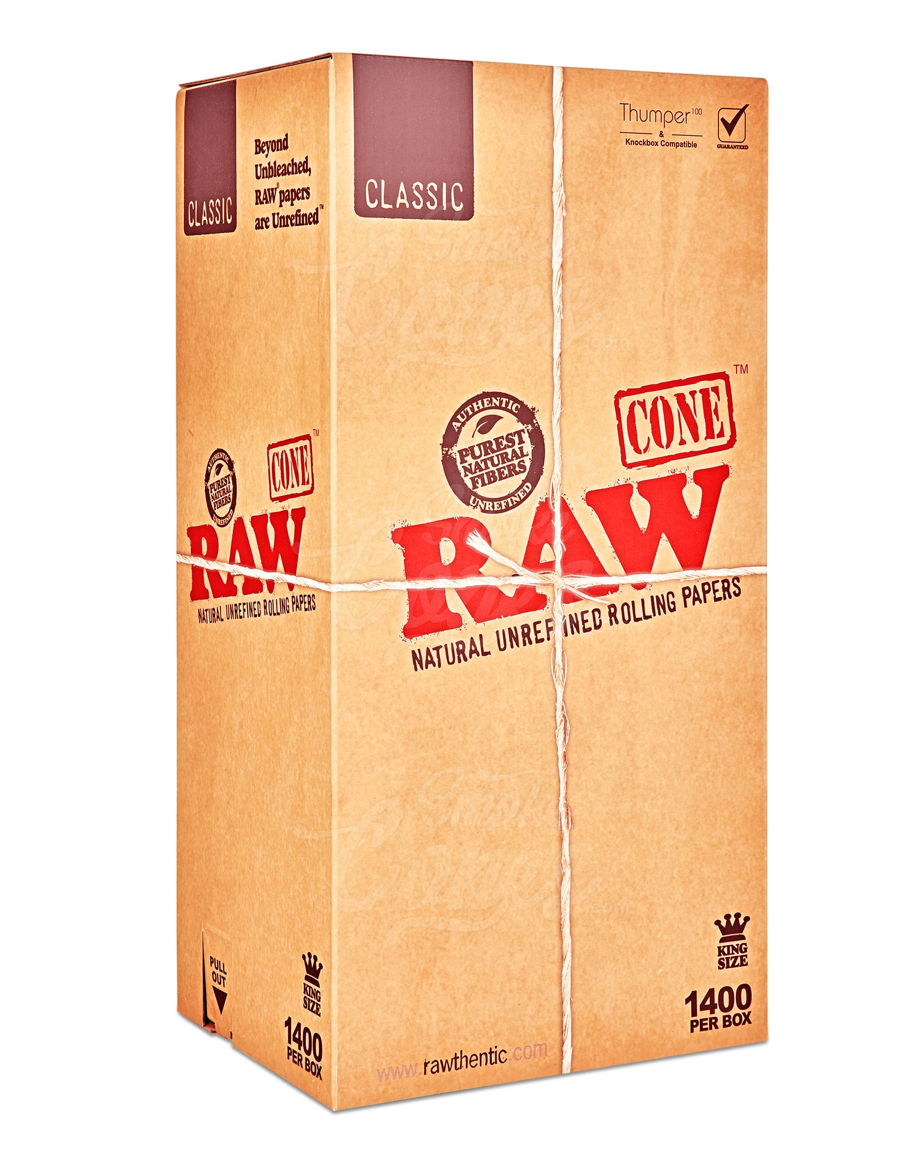 RAW 109mm Classic King Sized Pre Rolled Unbleached Cones 1400/Box - 1
