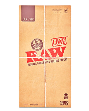 RAW 109mm Classic King Sized Pre Rolled Unbleached Cones 1400/Box - 4