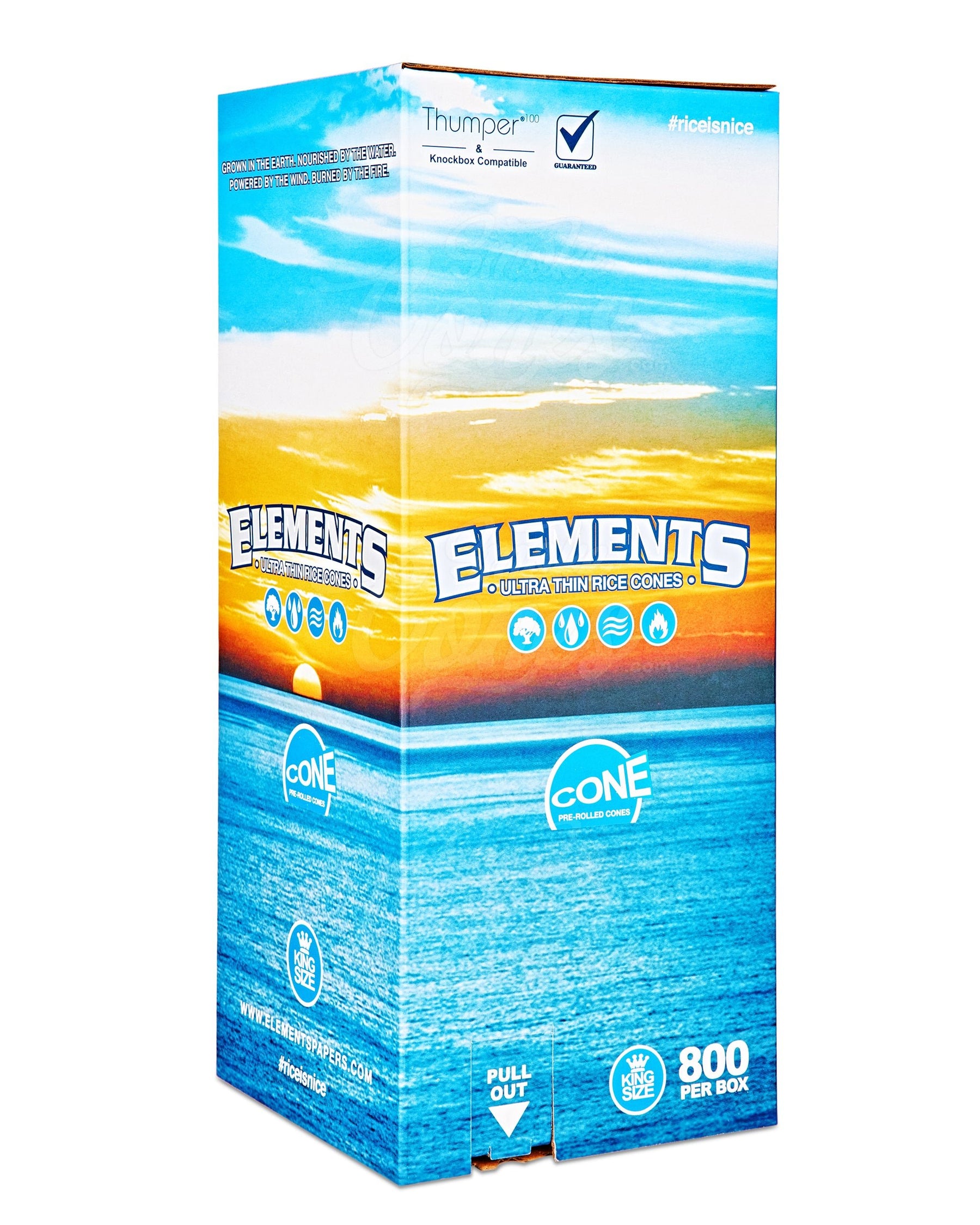 Elements 109mm King Sized Pre Rolled Ultra Thin Paper Rice Cones 800/Box - 1