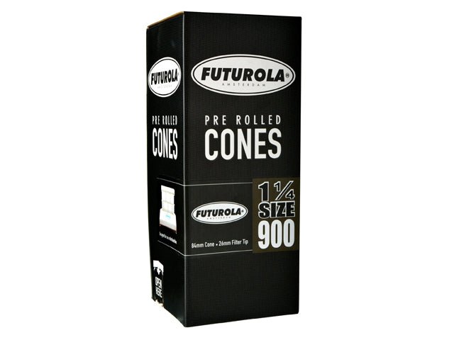 Futurola 84mm 1 1-4 Size Classic White Pre Rolled Paper Cones 900/Box - 1