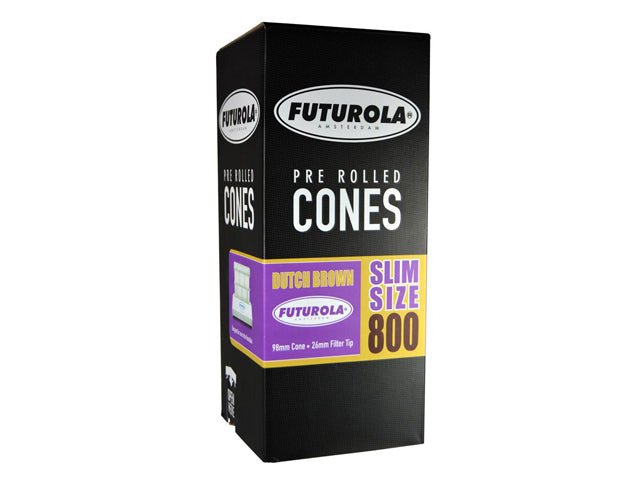 Futurola 98mm Slim Size Dutch Brown Pre Rolled Paper Cones 800/Box - 1