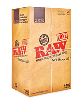 RAW 98mm Classic 98 Special Pre Rolled Unbleached Cones 1400/Box - 1