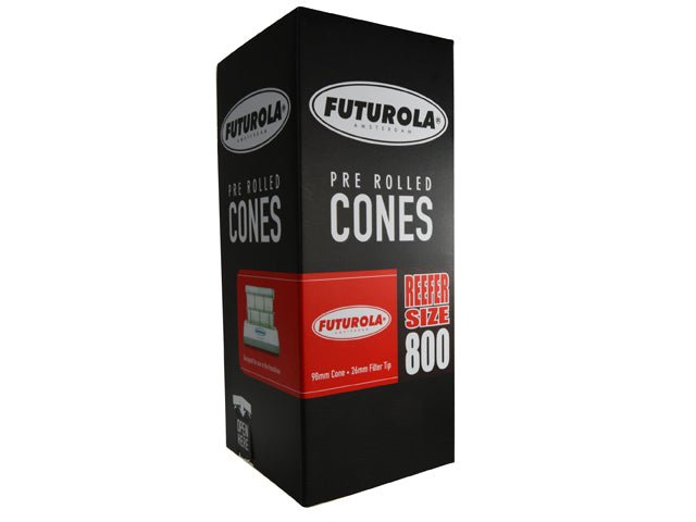 Futurola 98mm Reefer Size Classic White Pre Rolled Paper Cones 800/Box - 1