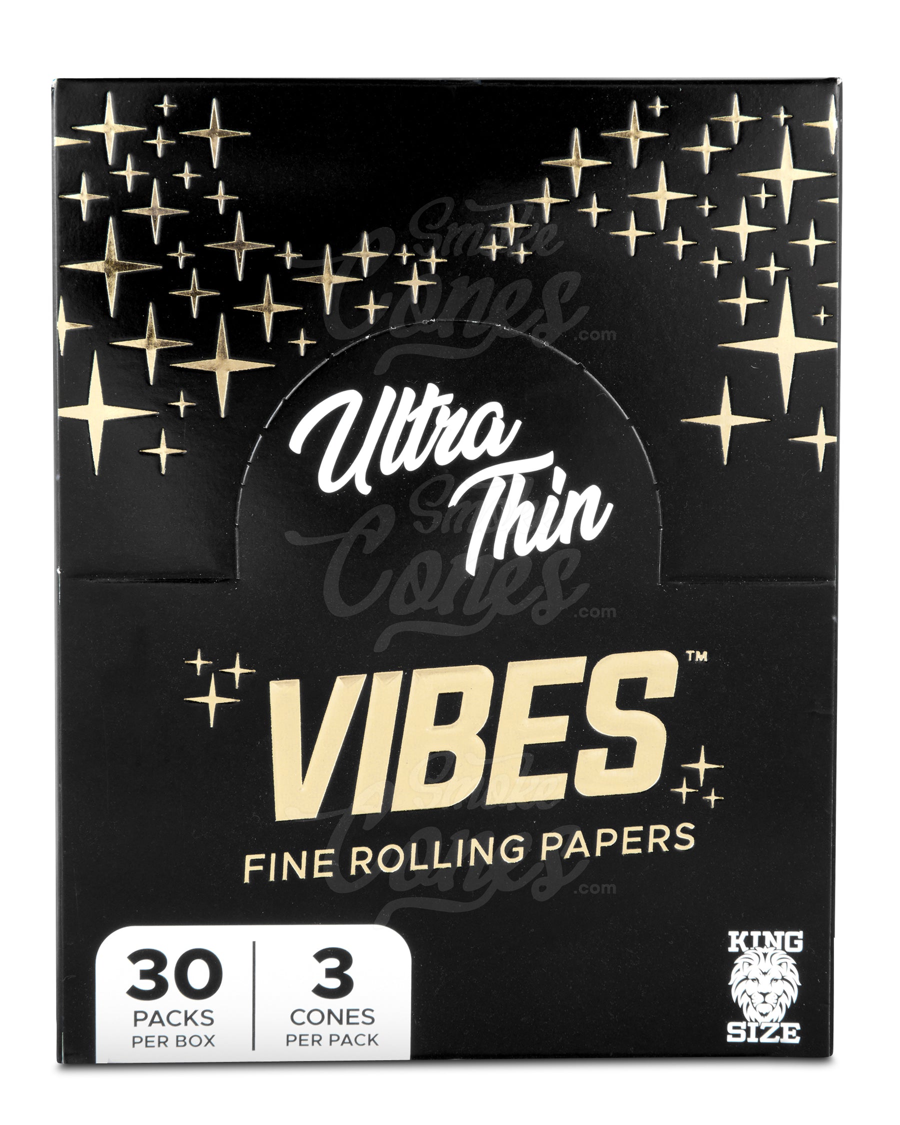 Vibes 109mm King Sized Pre Rolled Ultra Thin Unbleached Paper Cones 30/Box