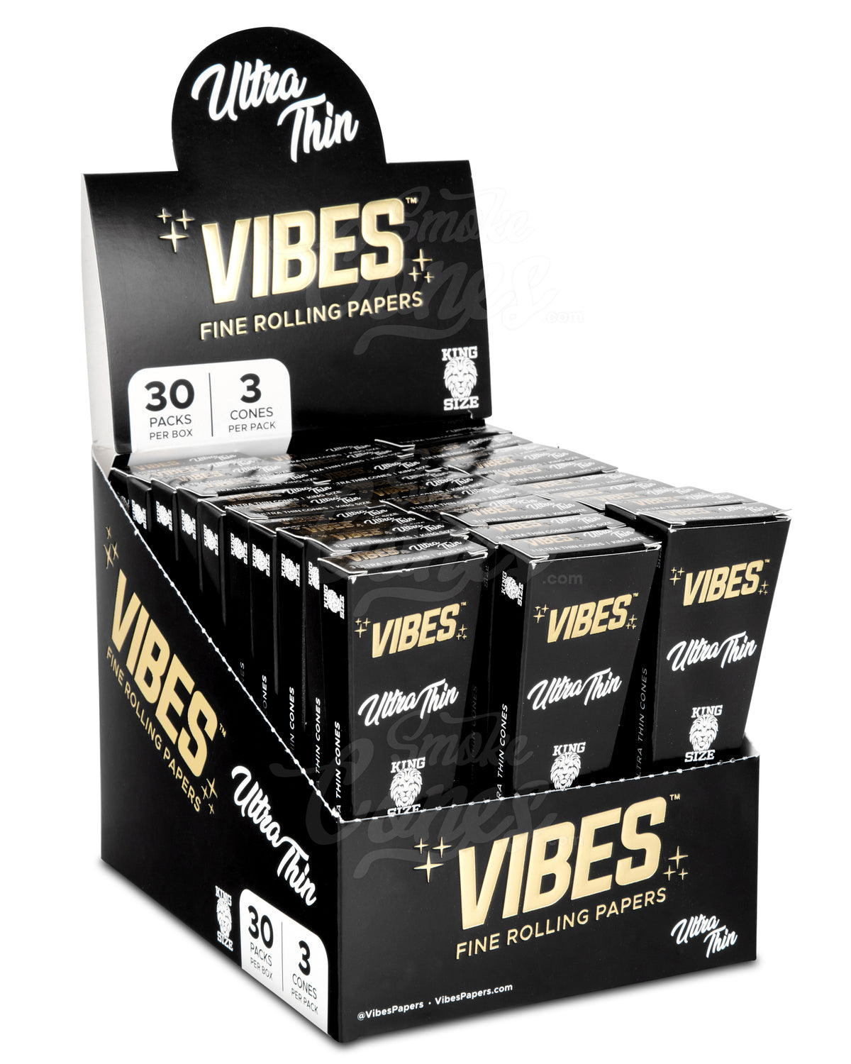 Vibes 109mm King Sized Pre Rolled Ultra Thin Unbleached Paper Cones 30/Box