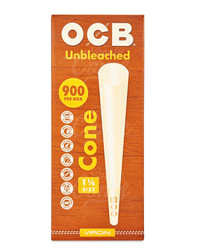 OCB 84mm 1 1/4 Sized Virgin Pre Rolled Unbleached Paper Cones 900/Box