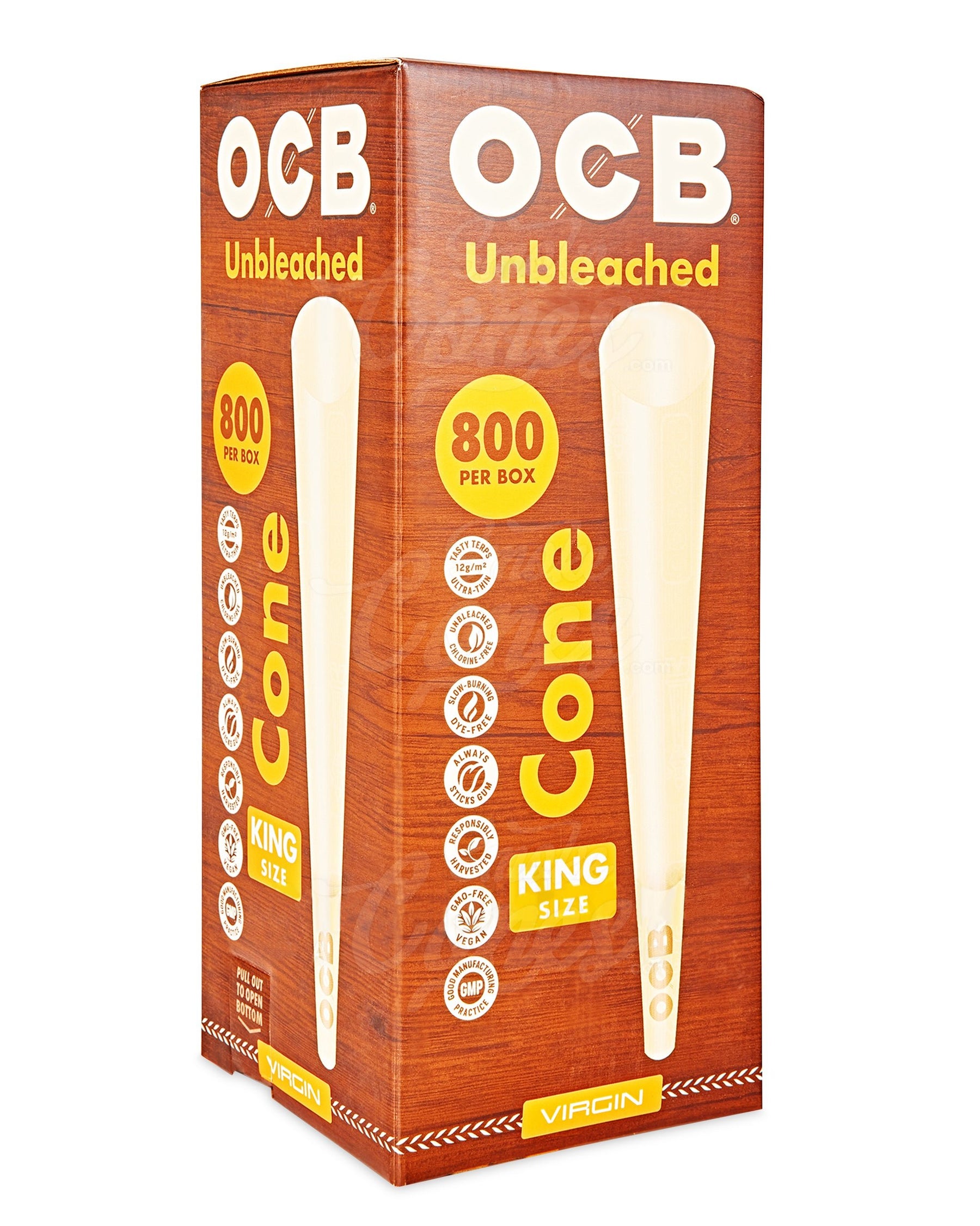OCB 109mm King Sized Virgin Pre Rolled Unbleached Paper Cones 800/Box - 1
