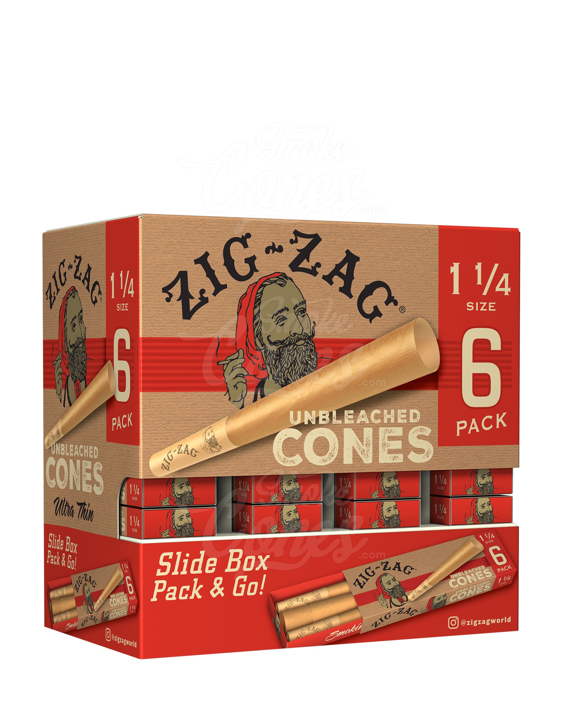 Zig Zag 84mm 1 1/4 Sized Cones Promo Pre Rolled Unbleached Paper Cones 36/Box - 1