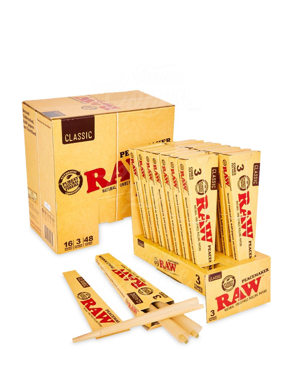 RAW 140mm Peacemaker Pre Rolled Unbleached Cones 16/Box - 1