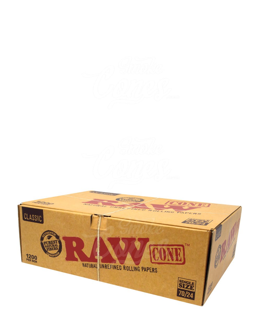 RAW 70mm Classic Single Sized Pre Rolled Unbleached Cones 1200/Box - 1