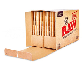 RAW Classic 1 1/4 Size 84mm Pre Rolled Unbleached Paper Cones 1000/Box - 2