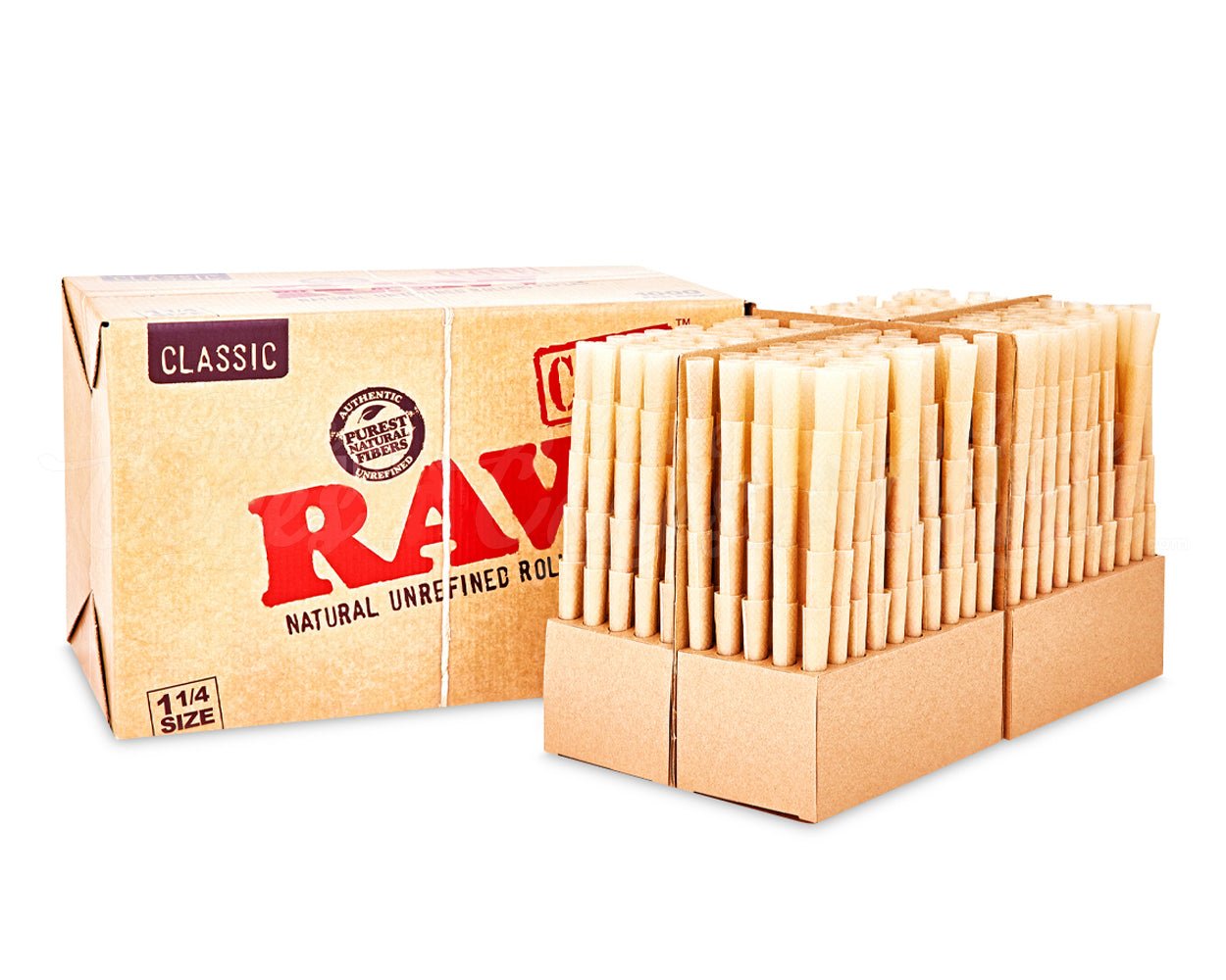 RAW Classic 1 1/4 Size 84mm Pre Rolled Unbleached Paper Cones 1000/Box - 3