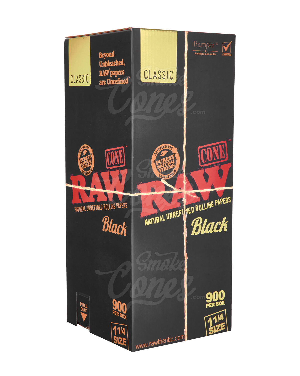 RAW Black Classic 1 1/4 Size 84mm Pre Rolled Unbleached Paper Cones 900/Box - 1