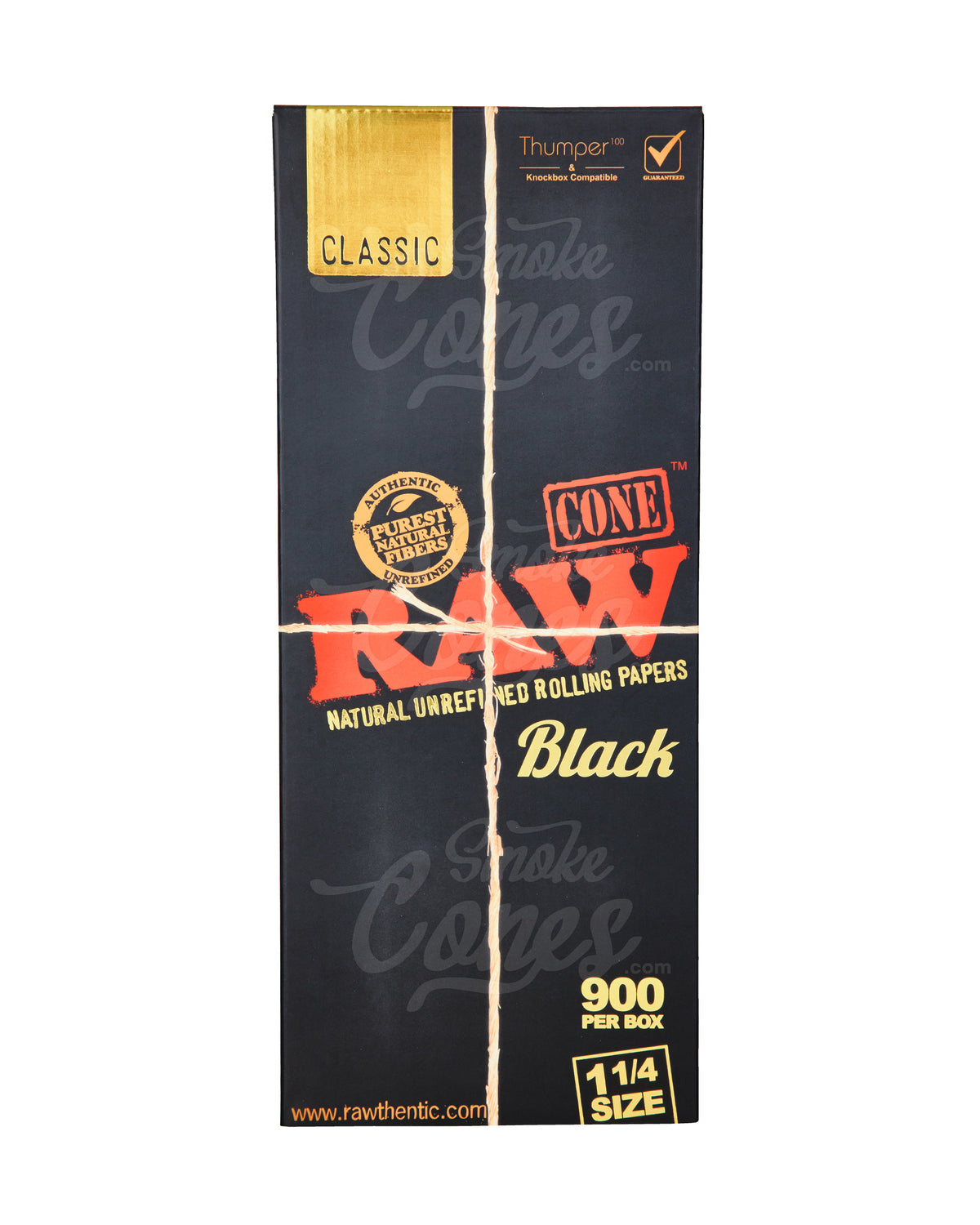 RAW Black Classic 1 1/4 Size 84mm Pre Rolled Unbleached Paper Cones 900/Box - 2