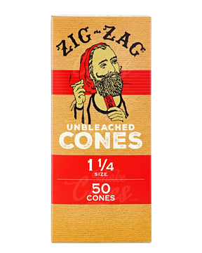 Zig Zag 84mm 1 1/4 Sized Cones Pre Rolled Unbleached Paper Cones 50/Box - 4
